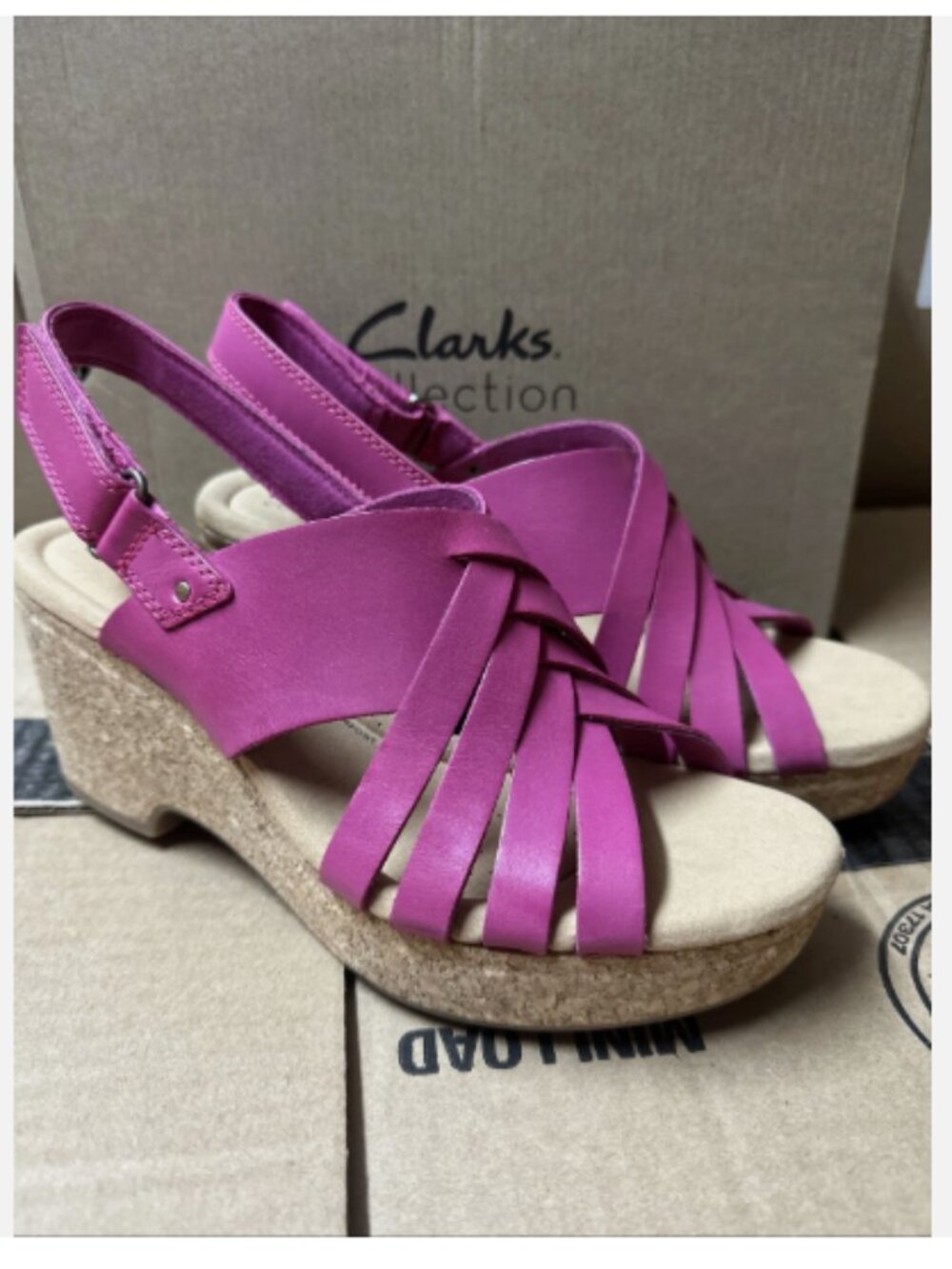Clarks Collection Woven Leather Wedges-Giselle Glow-Pink-6M-NEW-A596102
